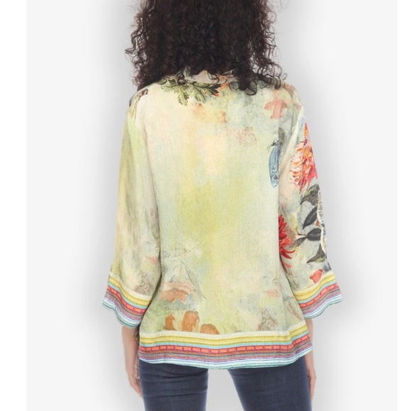 Citron Santa Monica Chrysanthemum Butterfly Silk Blend Button Up Blouse Shirt XL - Picture 11 of 14